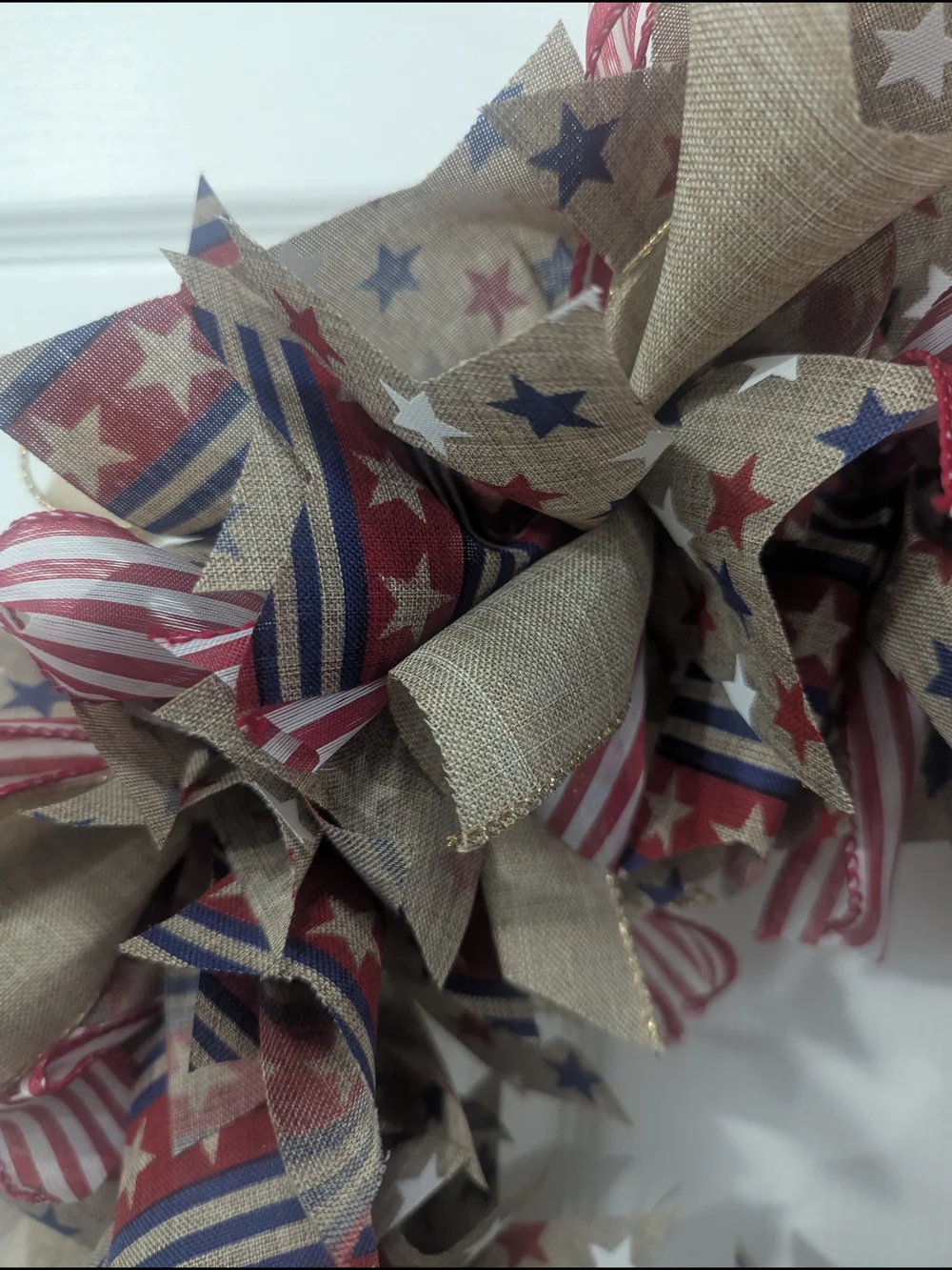 Patriotic Burlap Star & Stripe Wreath - Red, White & Blue